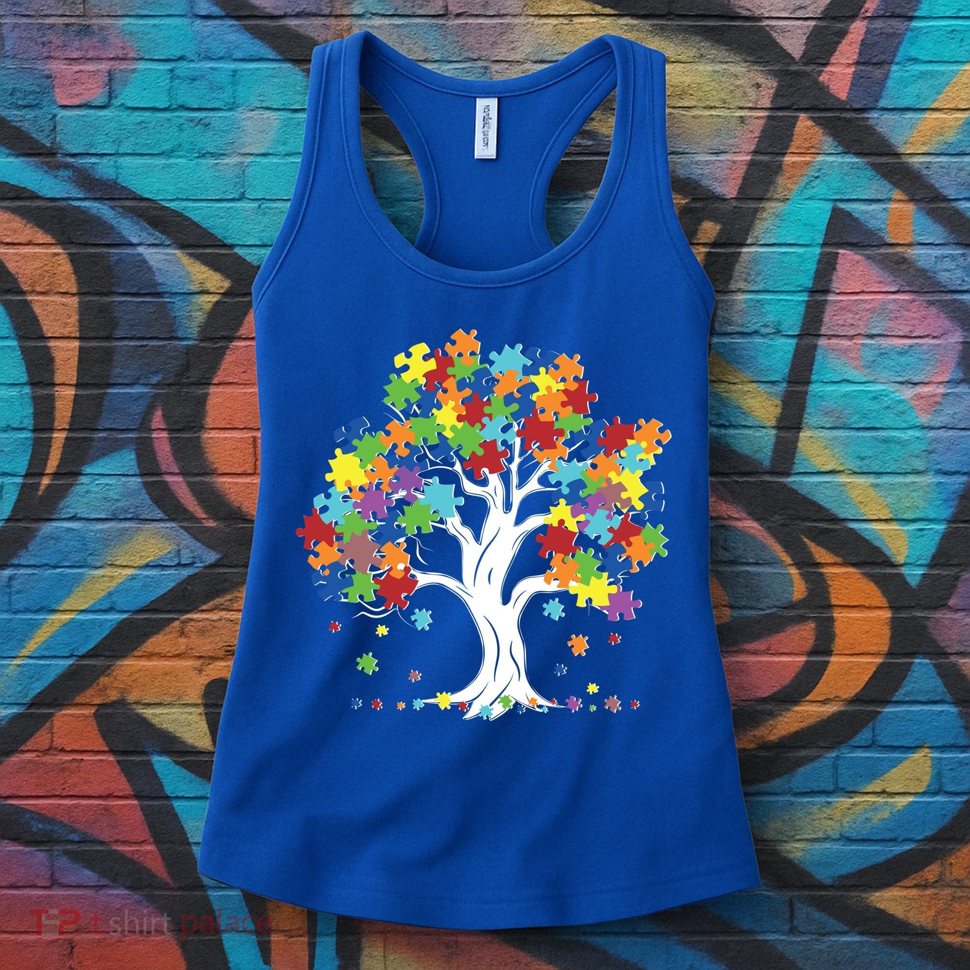 Autism Awareness Puzzle Piece Tree Women's Tank Top