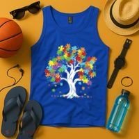 Autism Awareness Puzzle Piece Tree Tank Top thumb 4