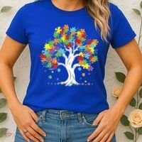 Autism Awareness Puzzle Piece Tree Women's T-Shirt thumb 2