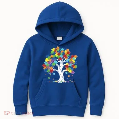 Autism Awareness Puzzle Piece Tree Kids Hoodie