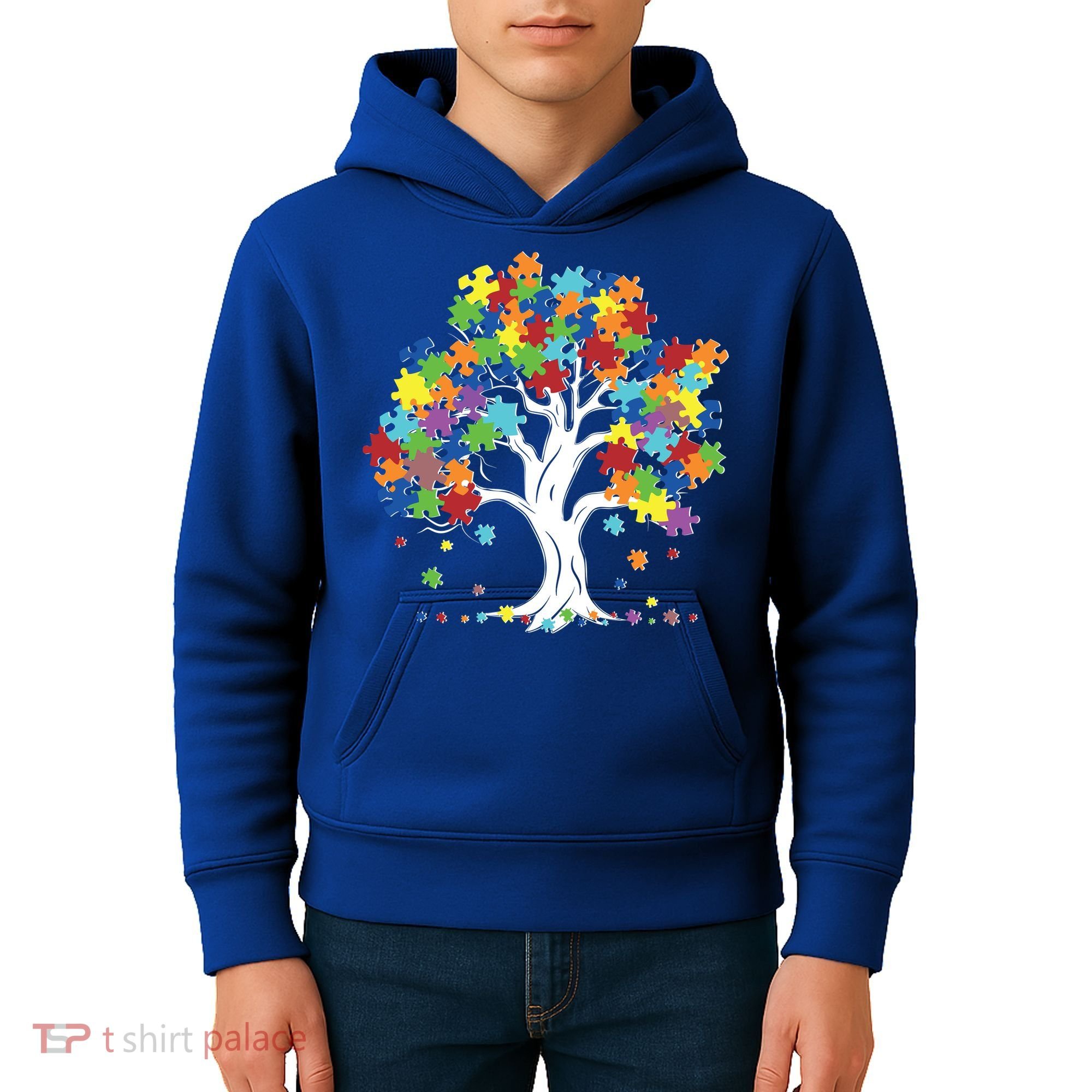 Autism Awareness Puzzle Piece Tree Kids Hoodie