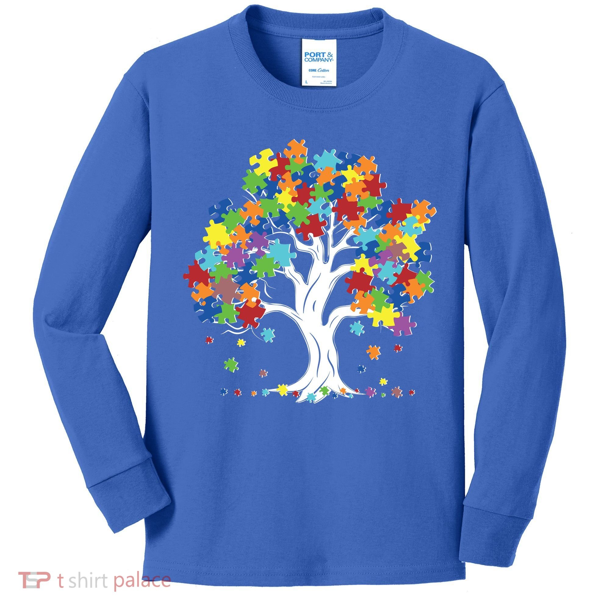Autism Awareness Puzzle Piece Tree Kids Long Sleeve Shirt