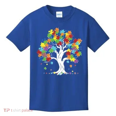 Autism Awareness Puzzle Piece Tree Kids T-Shirt