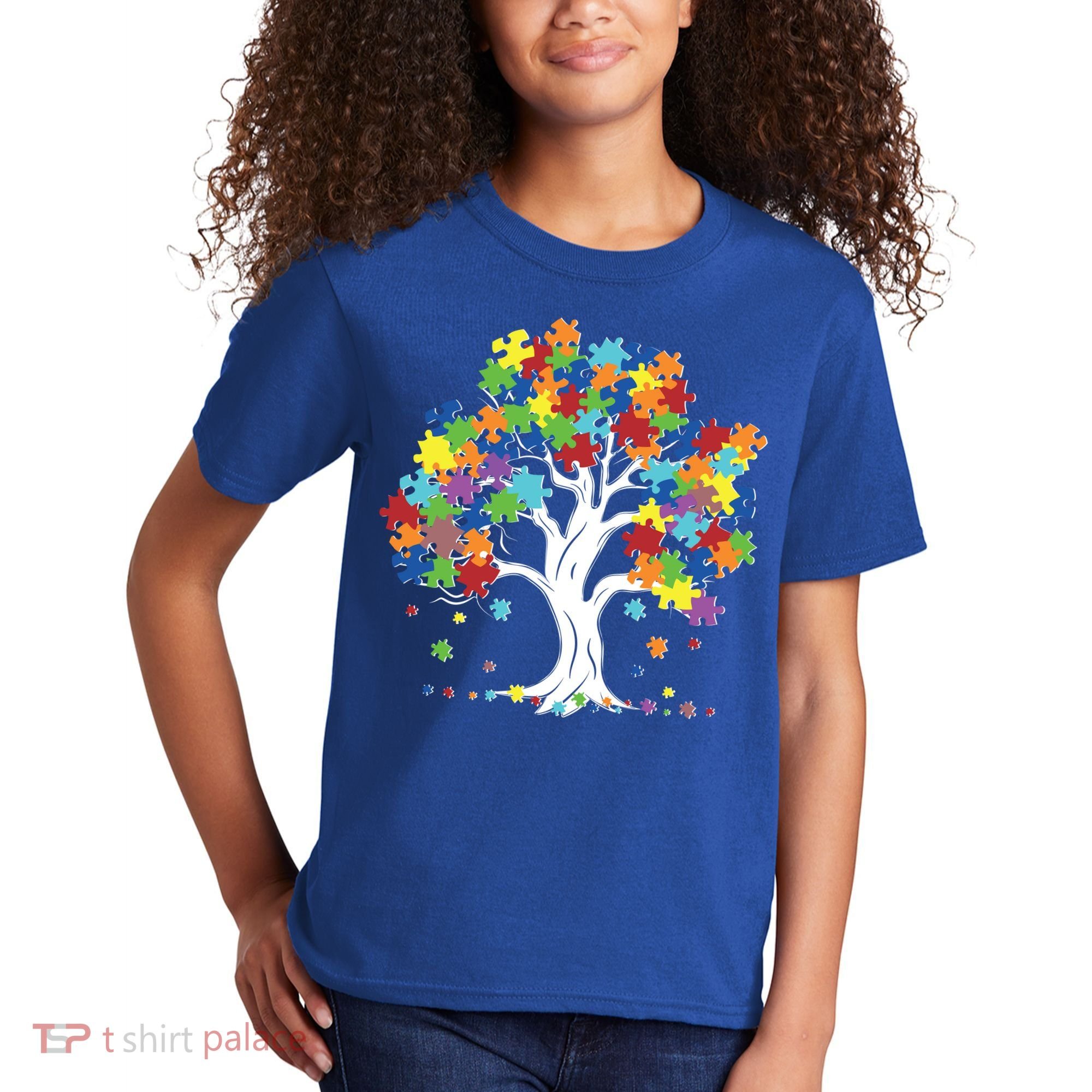 Autism Awareness Puzzle Piece Tree Kids T-Shirt