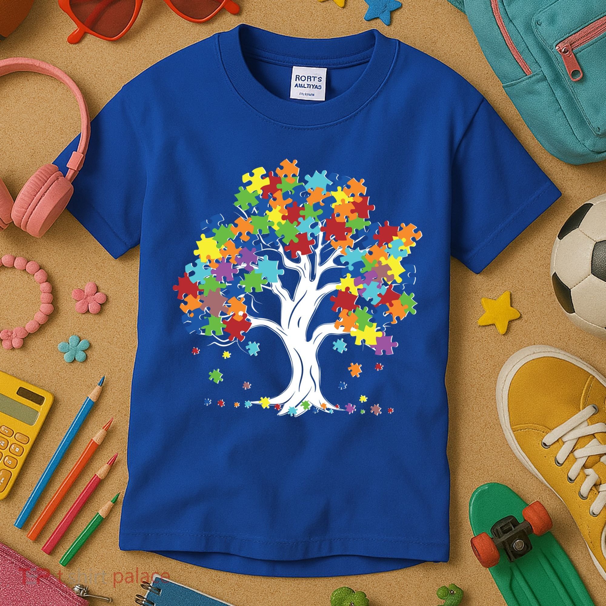 Autism Awareness Puzzle Piece Tree Kids T-Shirt