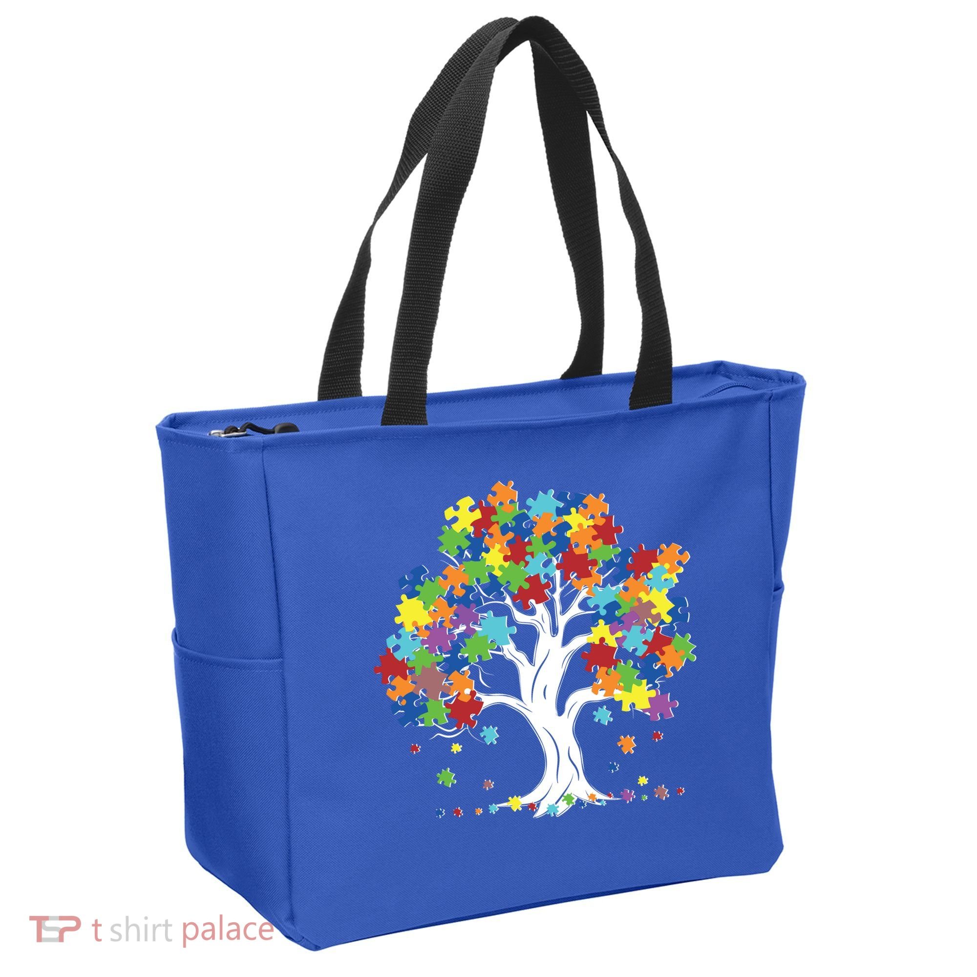 Autism Awareness Puzzle Piece Tree Tote Bag