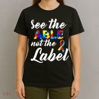 Autism Awareness Puzzle See The Able Not The Label T-Shirt thumb 4