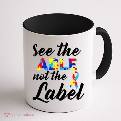 Autism Awareness Puzzle See The Able Not The Label Coffee Mug back