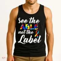Autism Awareness Puzzle See The Able Not The Label Tank Top thumb 3