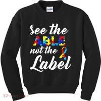 Autism Awareness Puzzle See The Able Not The Label Kids Sweatshirt thumb 0