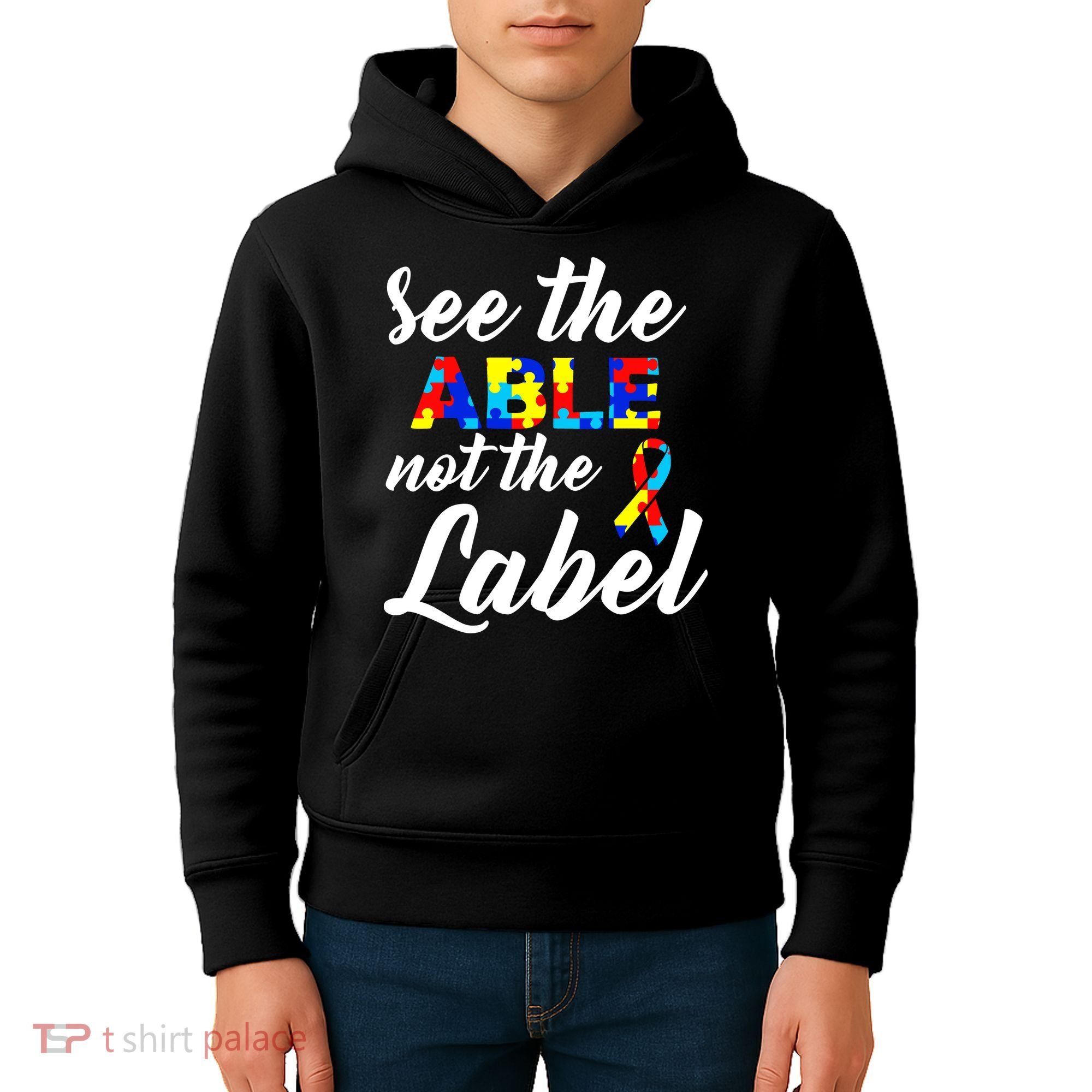Autism Awareness Puzzle See The Able Not The Label Kids Hoodie