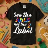 Autism Awareness Puzzle See The Able Not The Label Kids T-Shirt thumb 3
