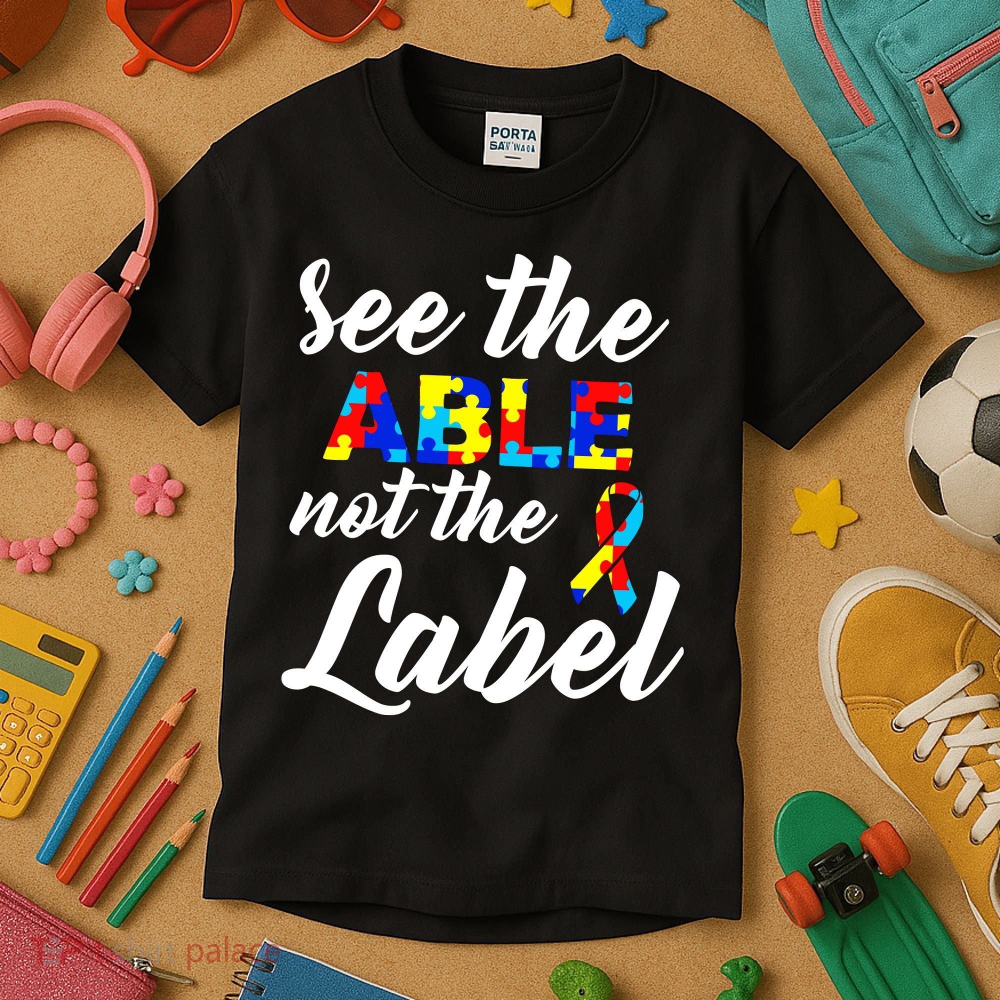 Autism Awareness Puzzle See The Able Not The Label Kids T-Shirt