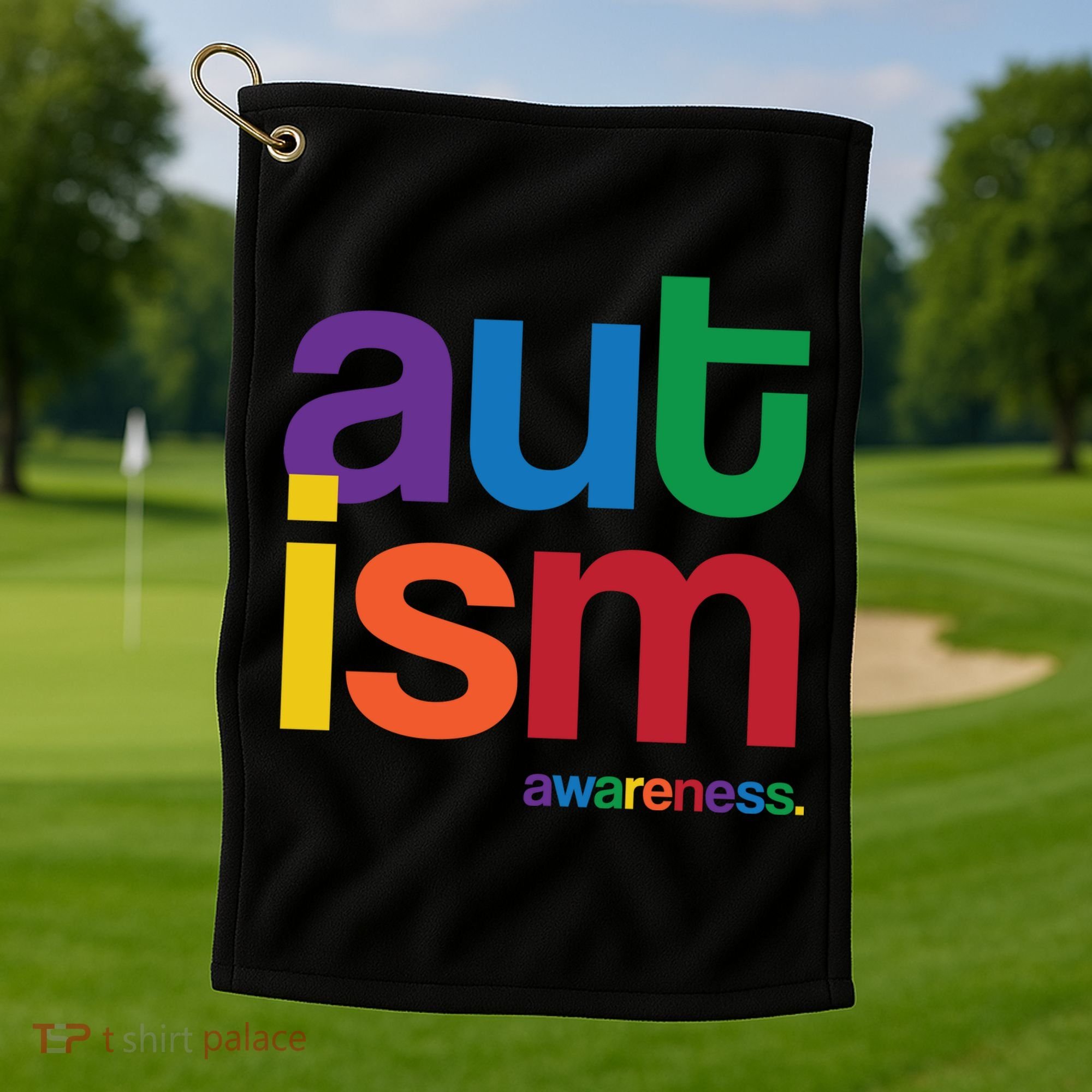Autism Awareness Rainbow Letters Golf Towel
