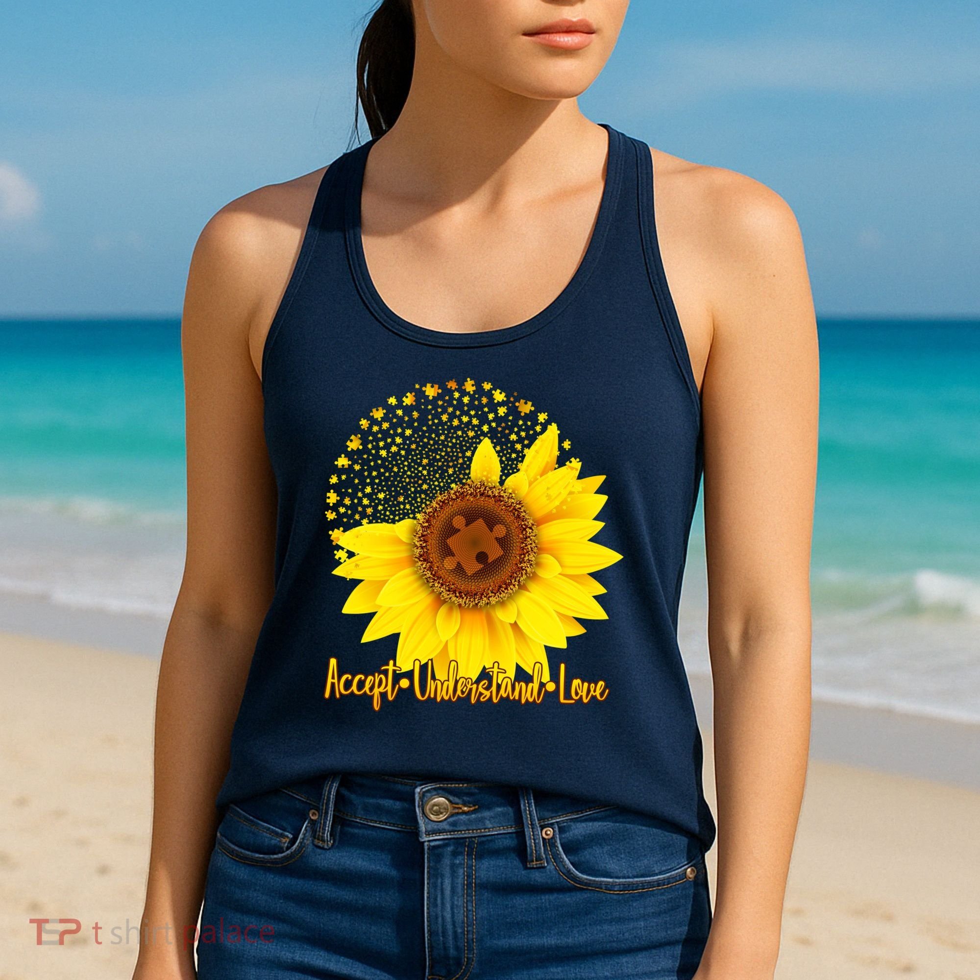 Autism Awareness Sunflower Puzzle Women's Tank Top