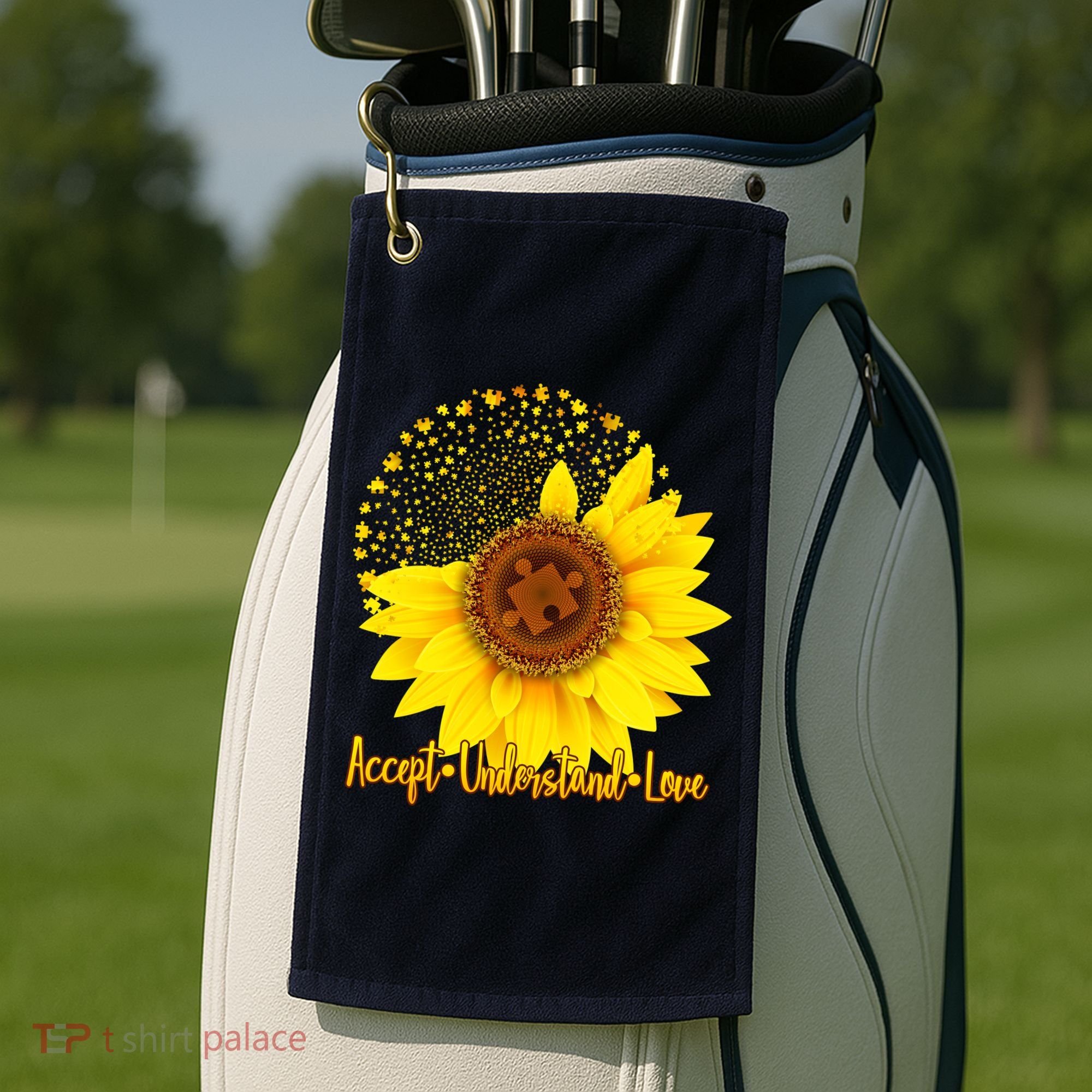 Autism Awareness Sunflower Puzzle Golf Towel
