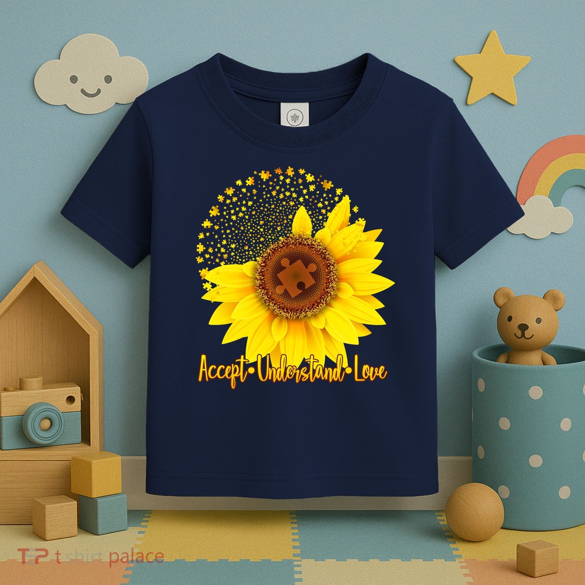 Autism Awareness Sunflower Puzzle Toddler T-Shirt