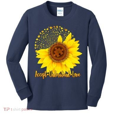 Autism Awareness Sunflower Puzzle Kids Long Sleeve Shirt