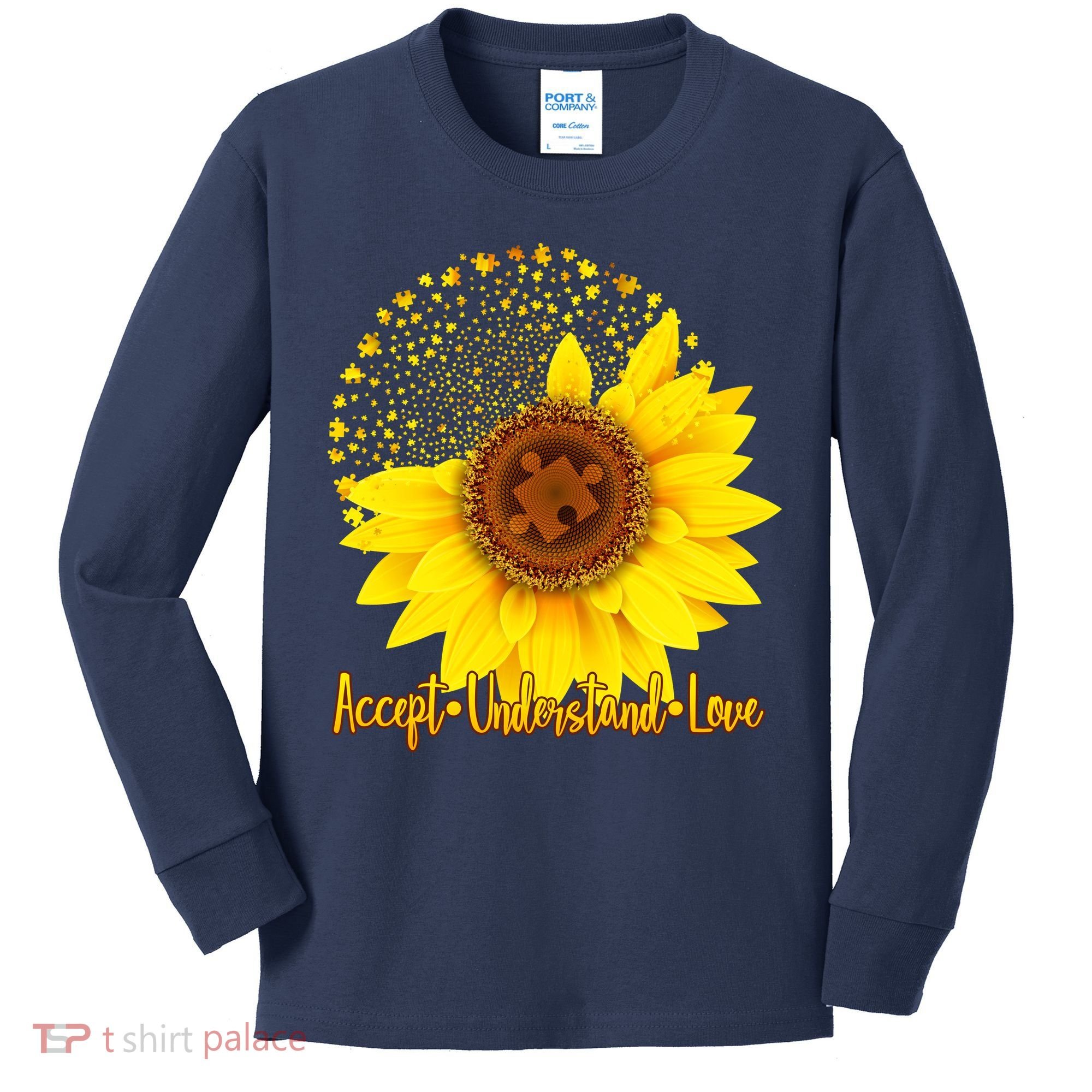 Autism Awareness Sunflower Puzzle Kids Long Sleeve Shirt