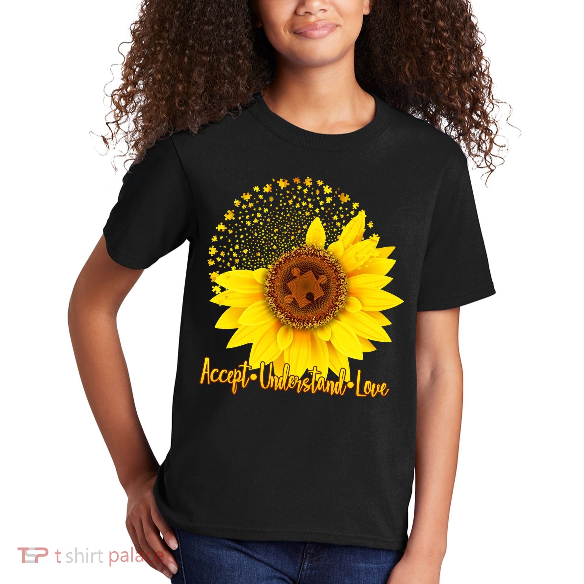 Autism Awareness Sunflower Puzzle Kids T-Shirt