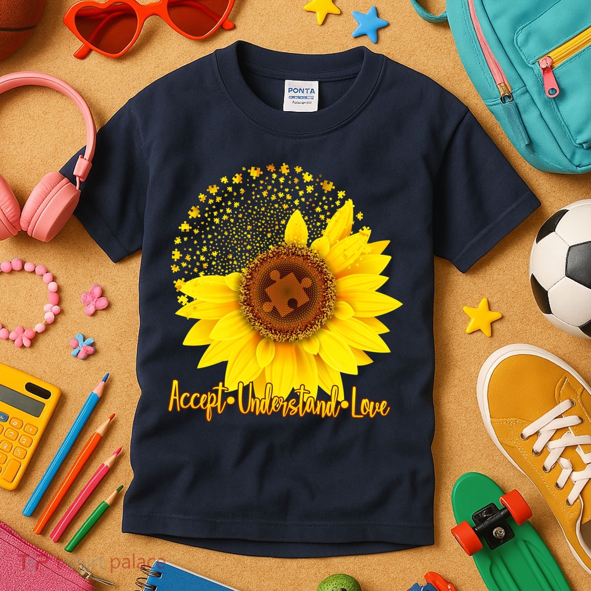 Autism Awareness Sunflower Puzzle Kids T-Shirt