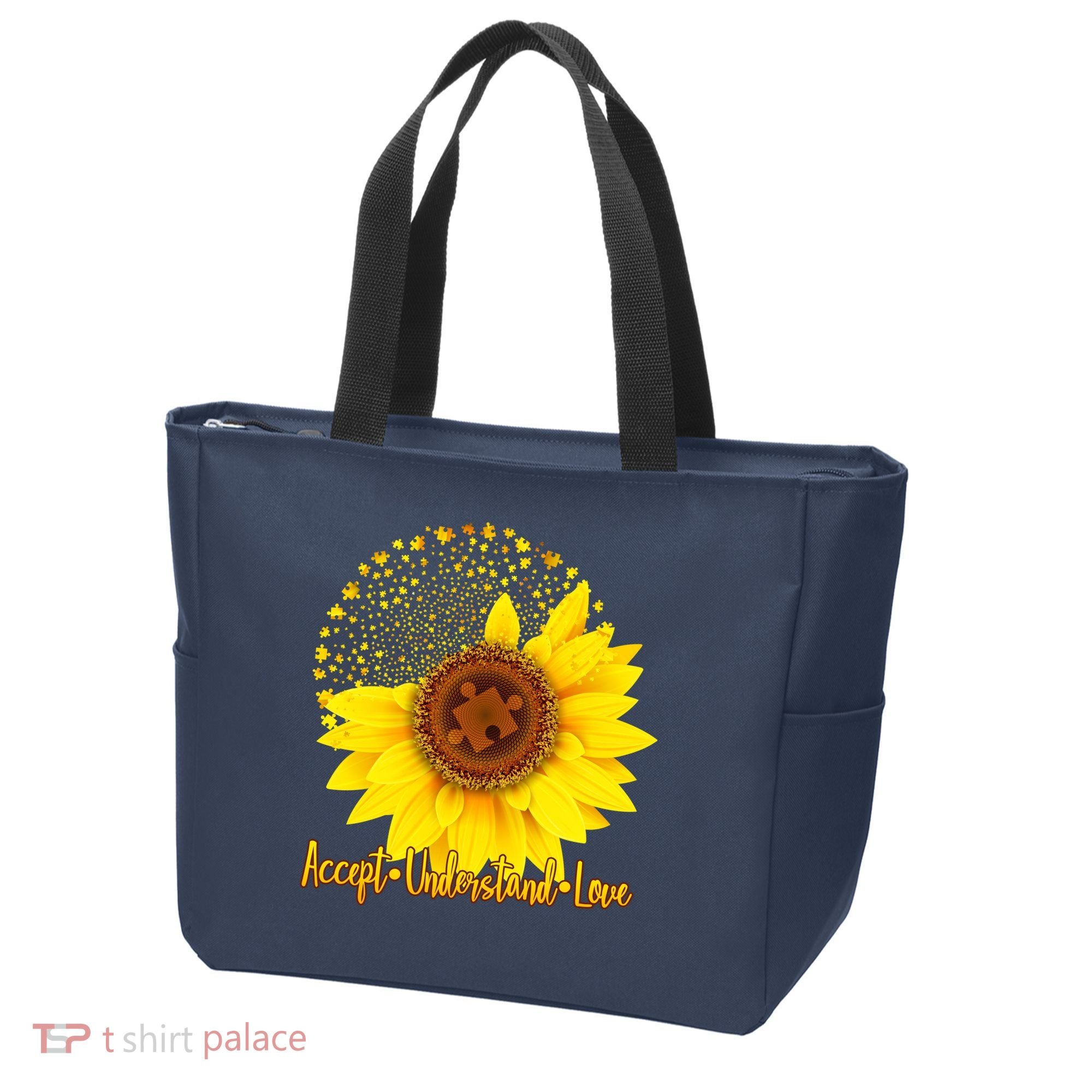 Autism Awareness Sunflower Puzzle Tote Bag