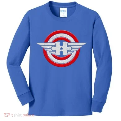 Autism Awareness Superhero Shield Crest Kids Long Sleeve Shirt