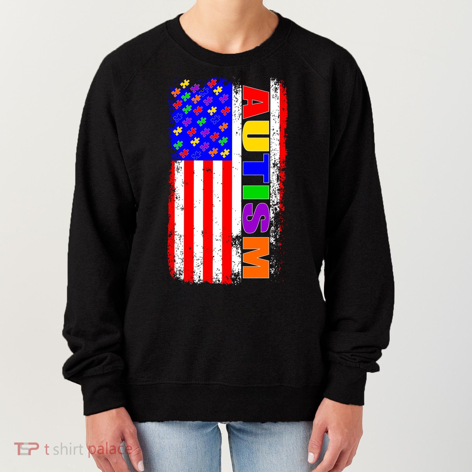 Autism Awareness USA Puzzle Rainbow Flag Women's Sweatshirt