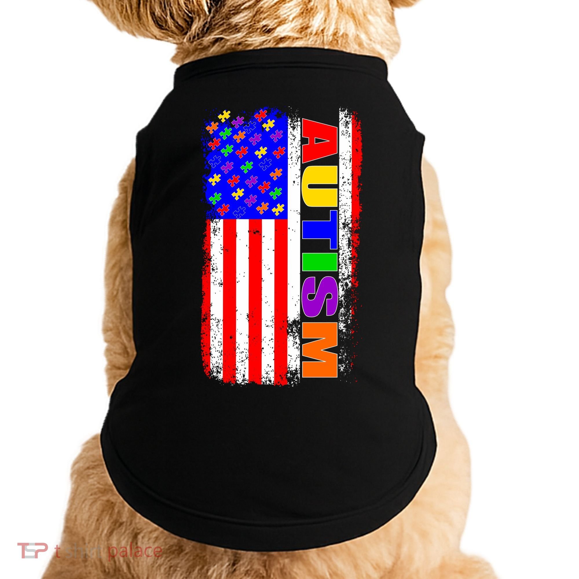 Autism Awareness USA Puzzle Rainbow Flag Doggie Tank