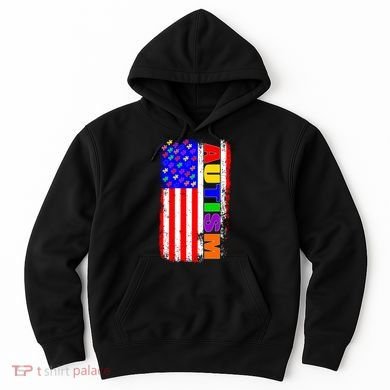 Autism Awareness USA Puzzle Rainbow Flag Hoodie