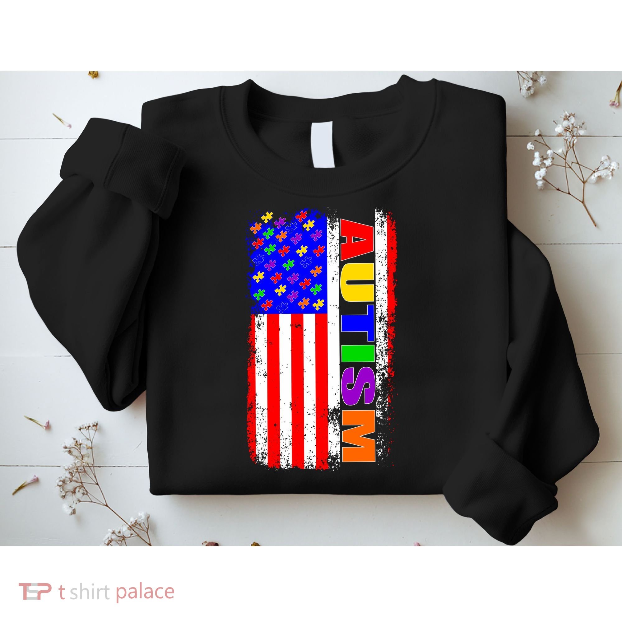 Autism Awareness USA Puzzle Rainbow Flag Sweatshirt