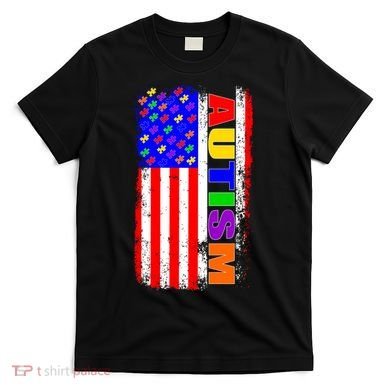 Autism Awareness USA Puzzle Rainbow Flag T-Shirt