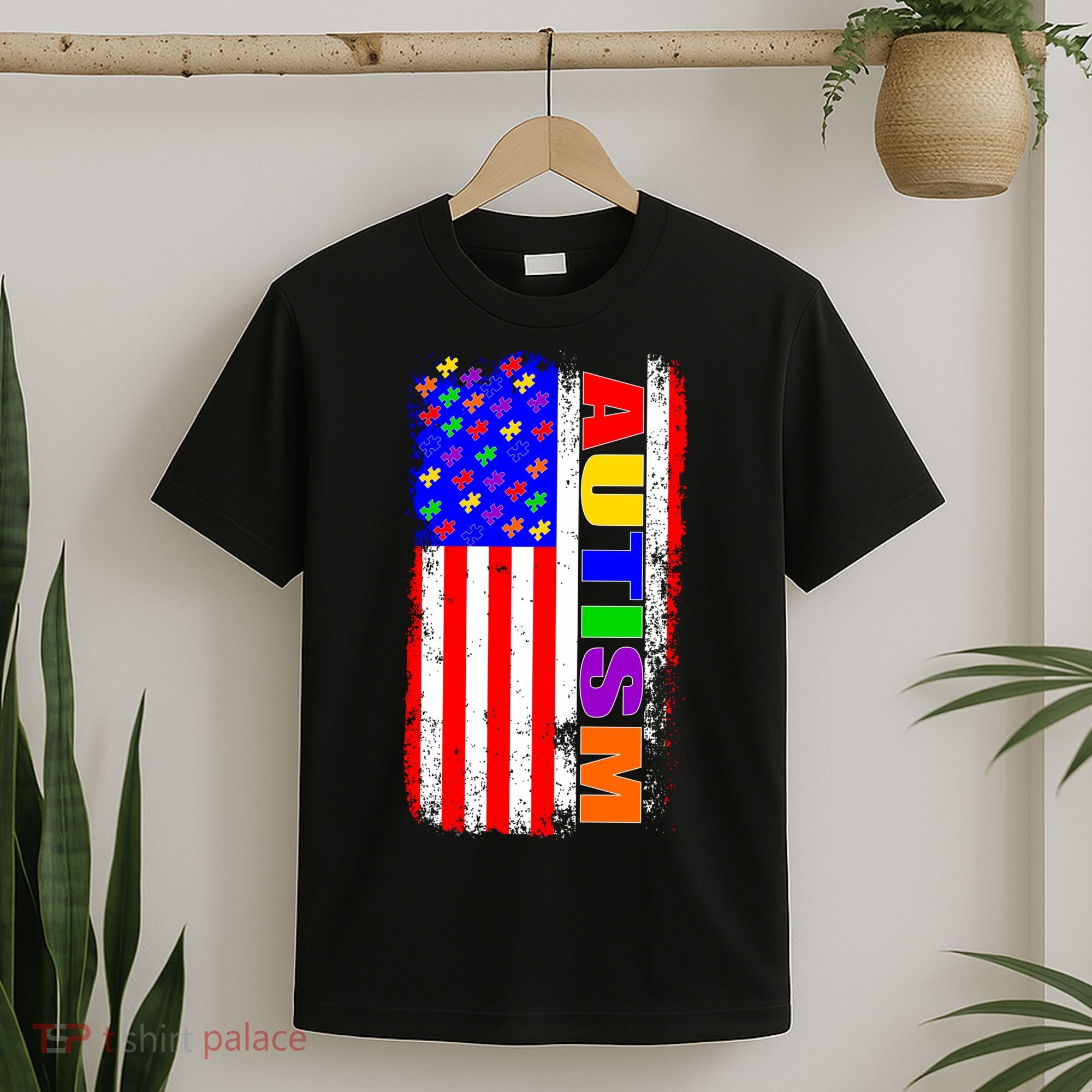 Autism Awareness USA Puzzle Rainbow Flag T-Shirt