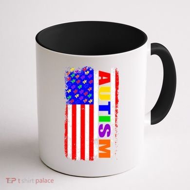 Autism Awareness USA Puzzle Rainbow Flag Coffee Mug back