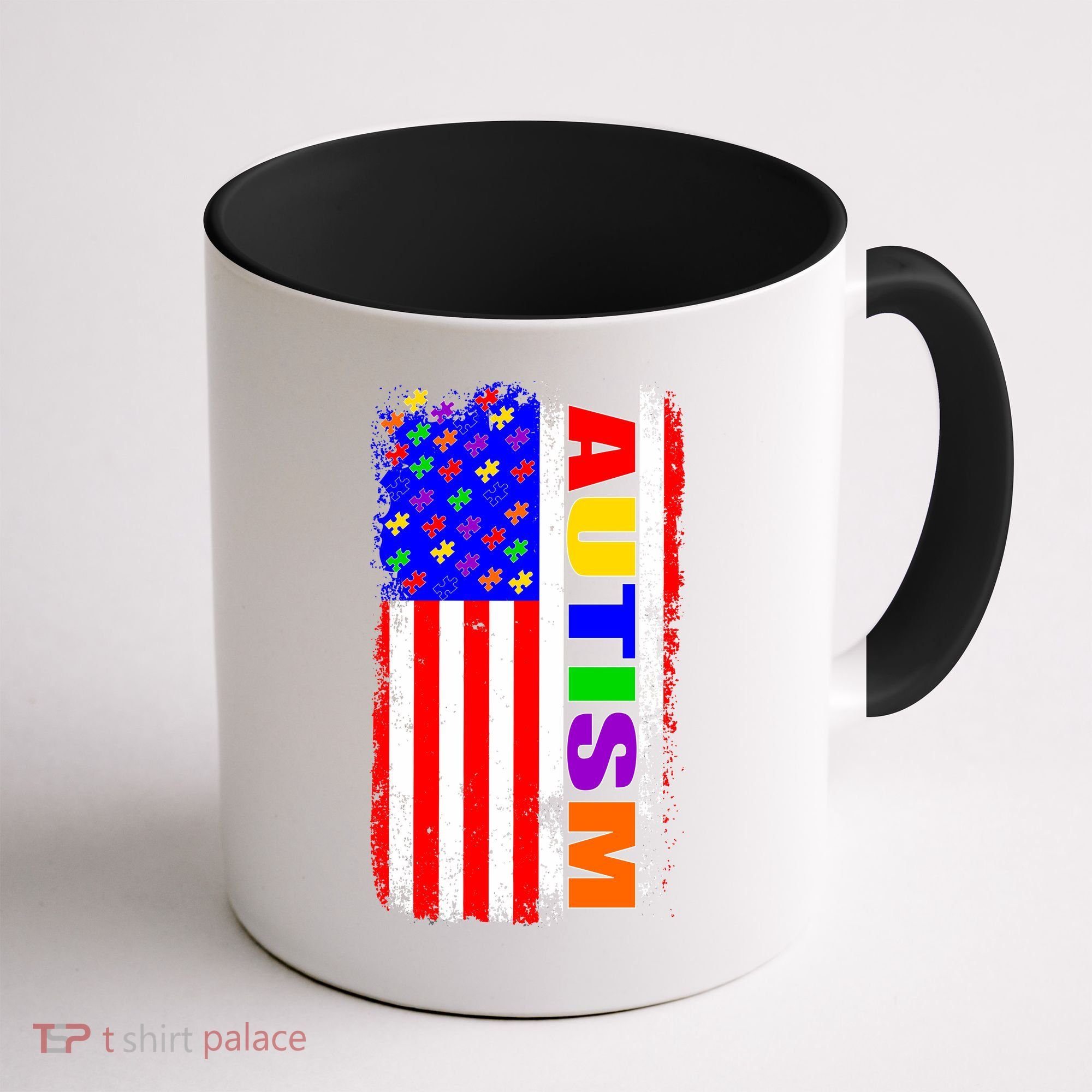Autism Awareness USA Puzzle Rainbow Flag Coffee Mug
