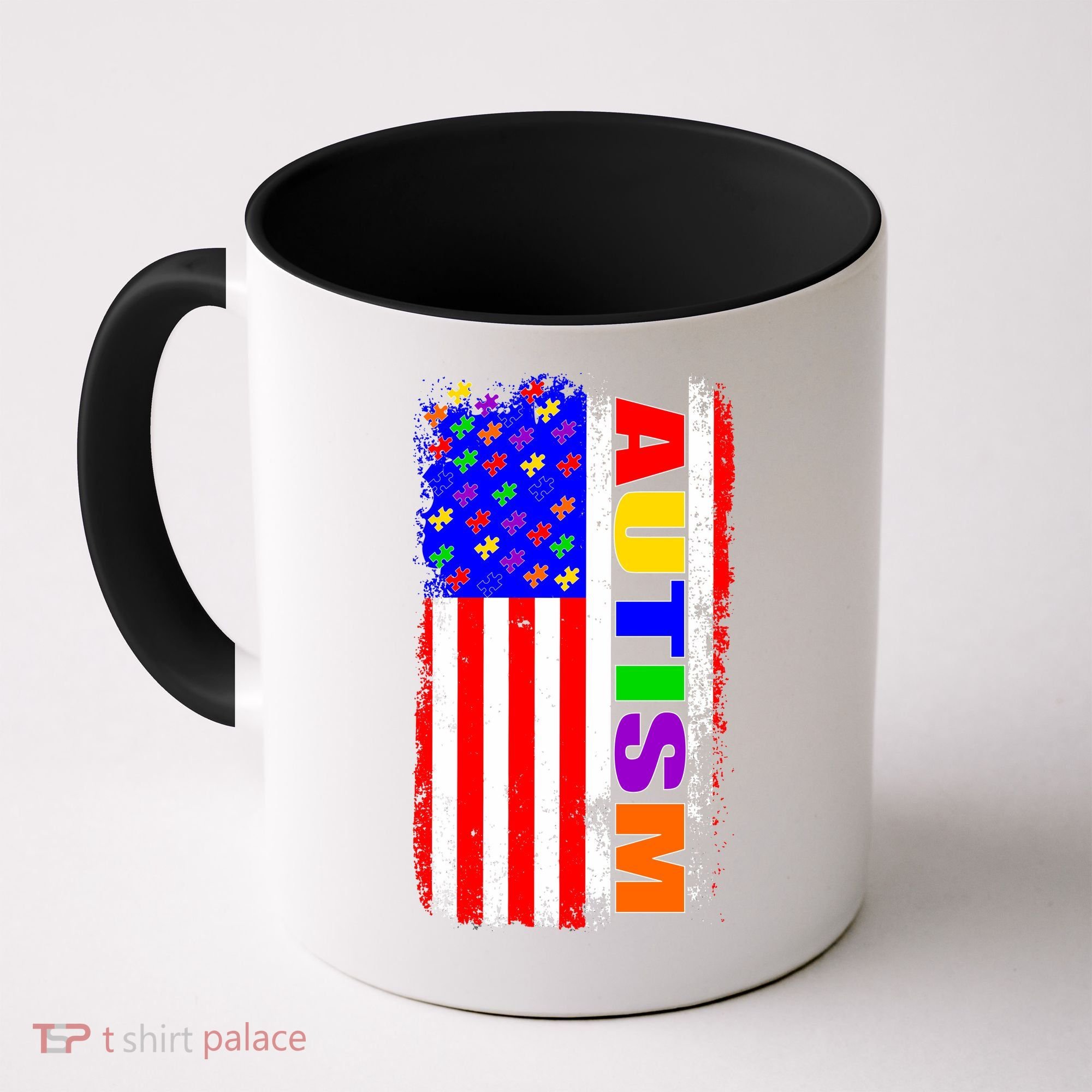 Autism Awareness USA Puzzle Rainbow Flag Coffee Mug