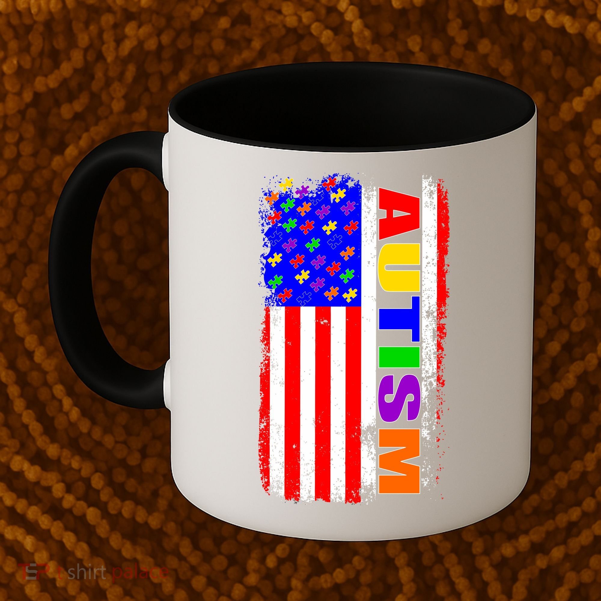 Autism Awareness USA Puzzle Rainbow Flag Coffee Mug