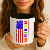 Autism Awareness USA Puzzle Rainbow Flag Coffee Mug thumb 3