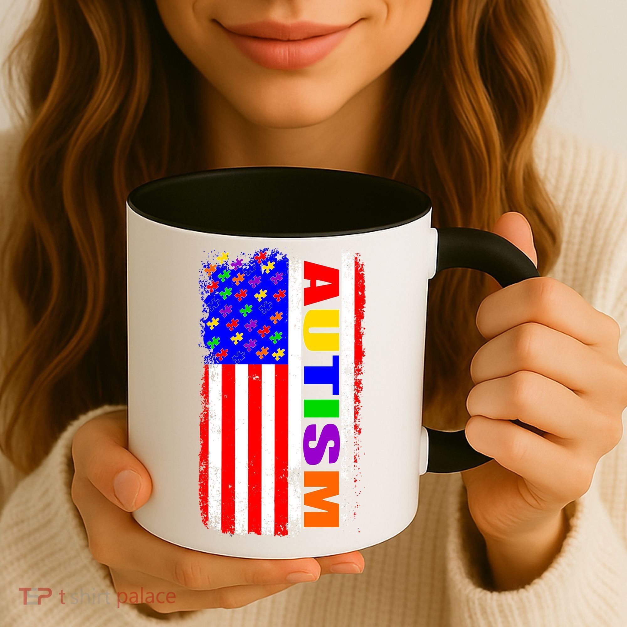 Autism Awareness USA Puzzle Rainbow Flag Coffee Mug