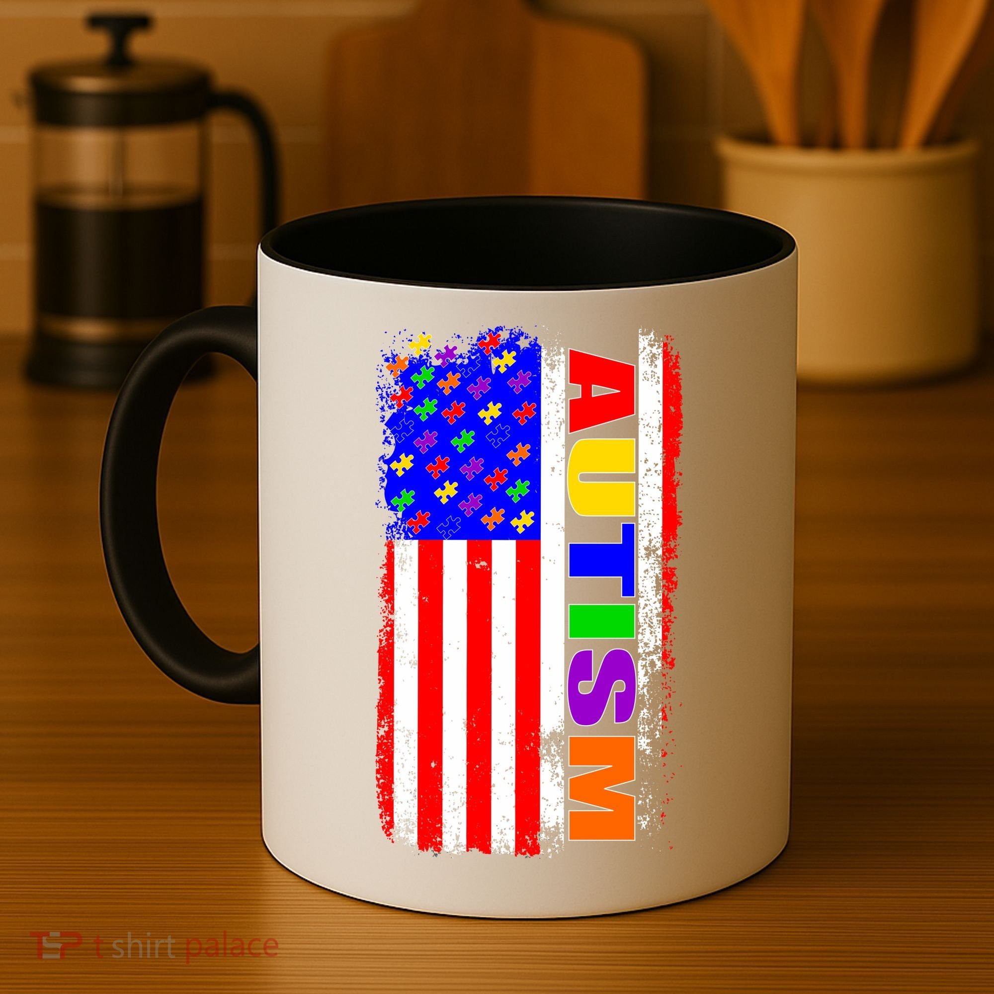 Autism Awareness USA Puzzle Rainbow Flag Coffee Mug