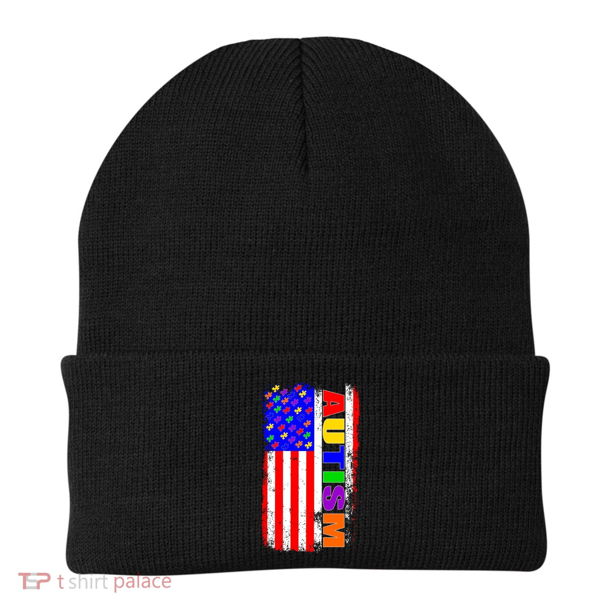 Autism Awareness USA Puzzle Rainbow Flag Beanie
