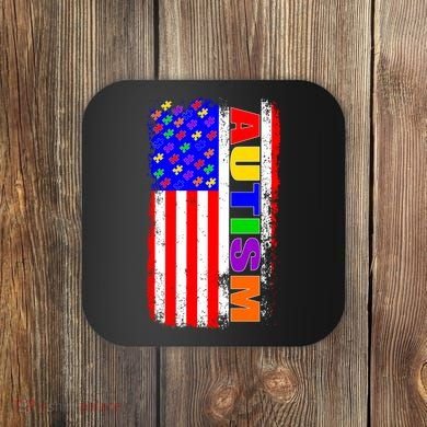 Autism Awareness USA Puzzle Rainbow Flag Coaster