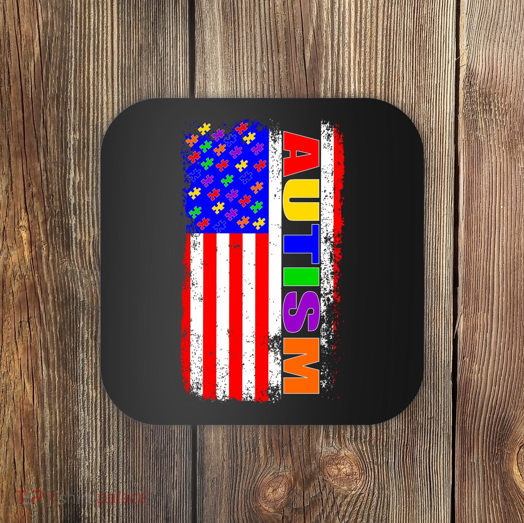 Autism Awareness USA Puzzle Rainbow Flag Coaster