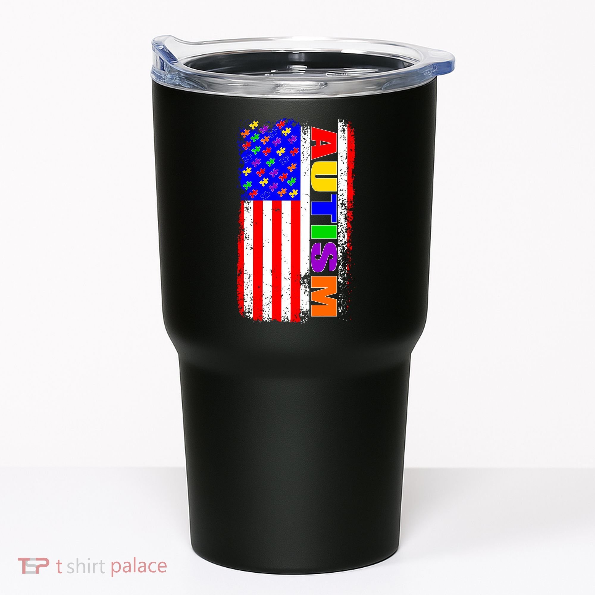 Autism Awareness USA Puzzle Rainbow Flag Tumbler