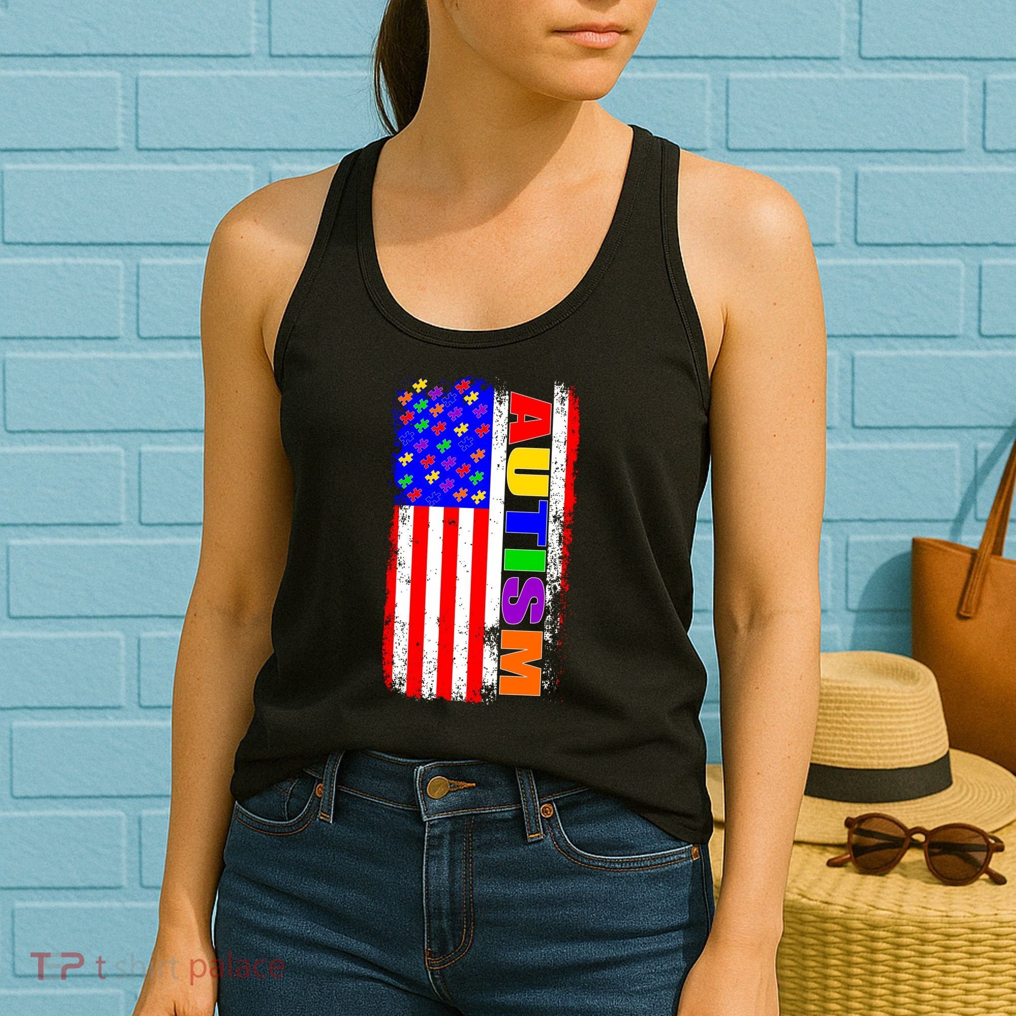 Autism Awareness USA Puzzle Rainbow Flag Women's Tank Top