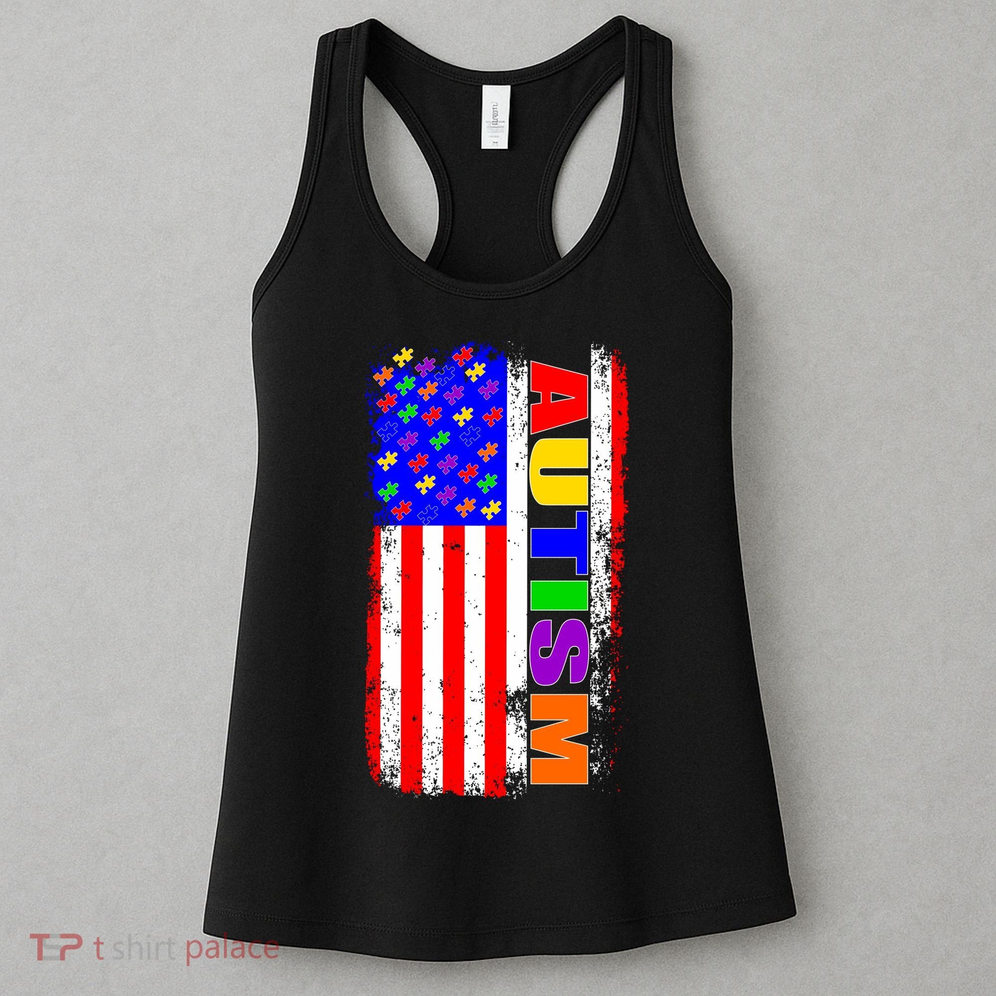 Autism Awareness USA Puzzle Rainbow Flag Women's Tank Top