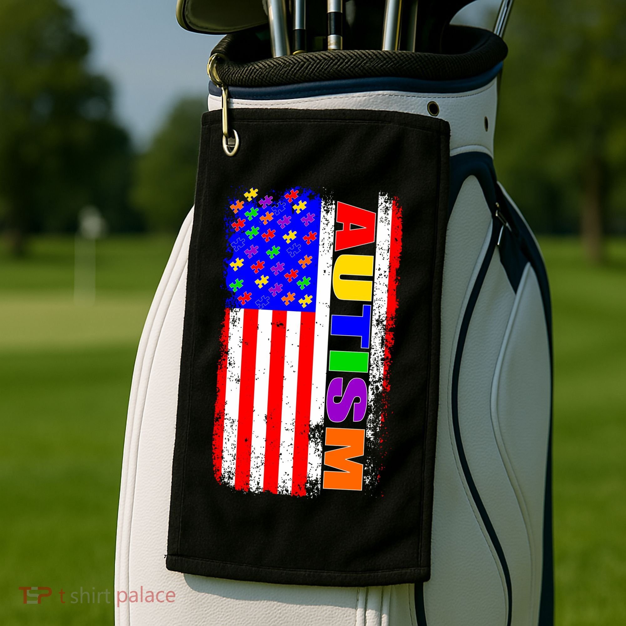 Autism Awareness USA Puzzle Rainbow Flag Golf Towel