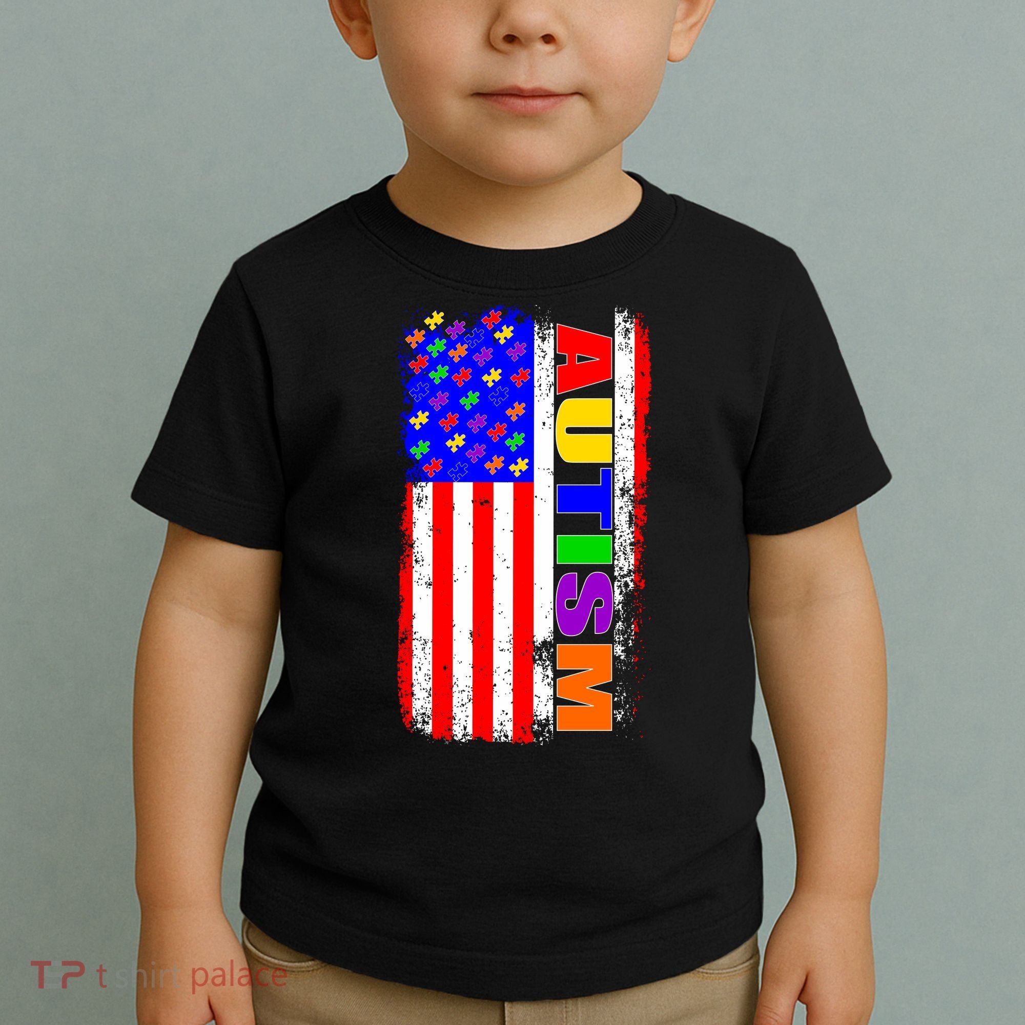 Autism Awareness USA Puzzle Rainbow Flag Toddler T-Shirt