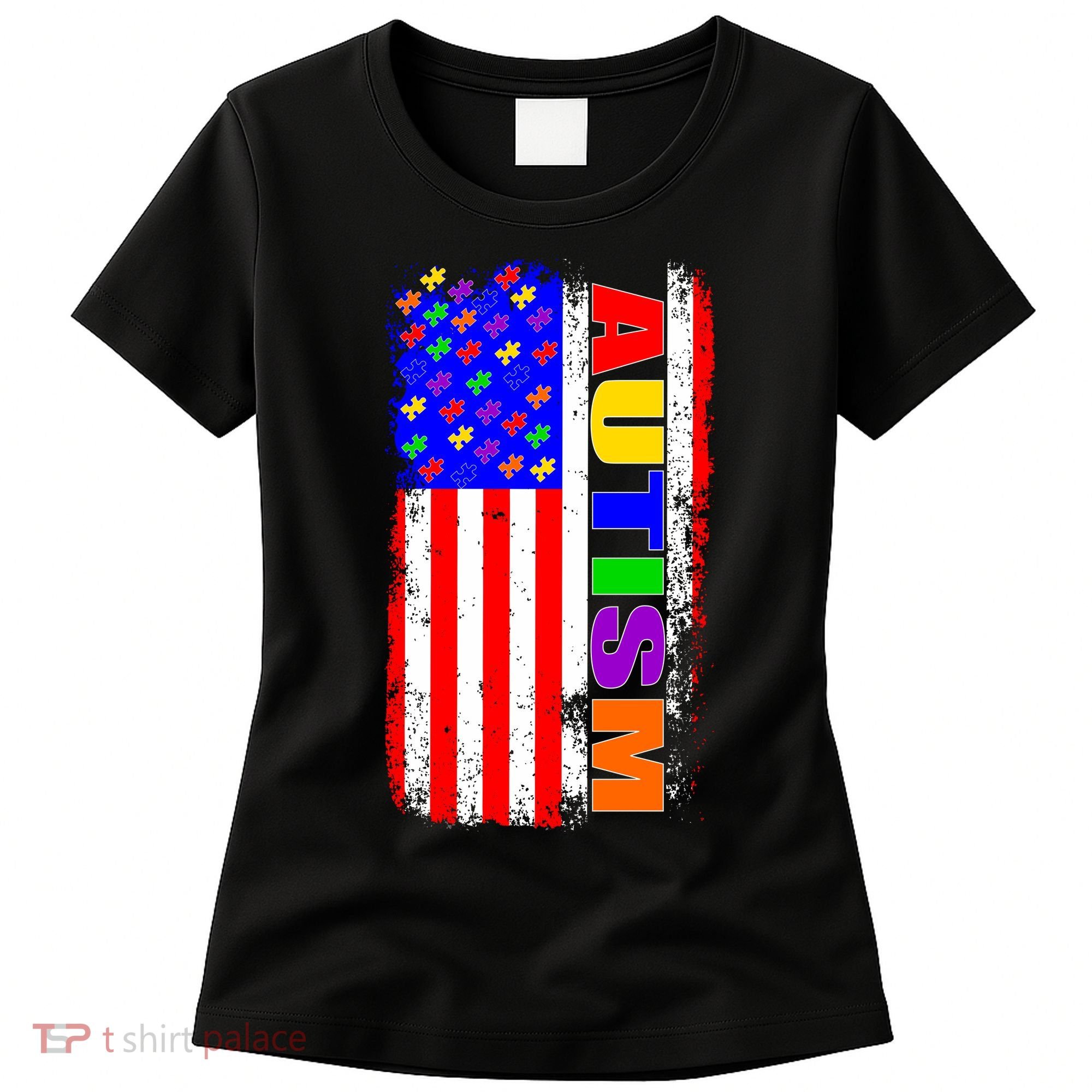Autism Awareness USA Puzzle Rainbow Flag Women's T-Shirt