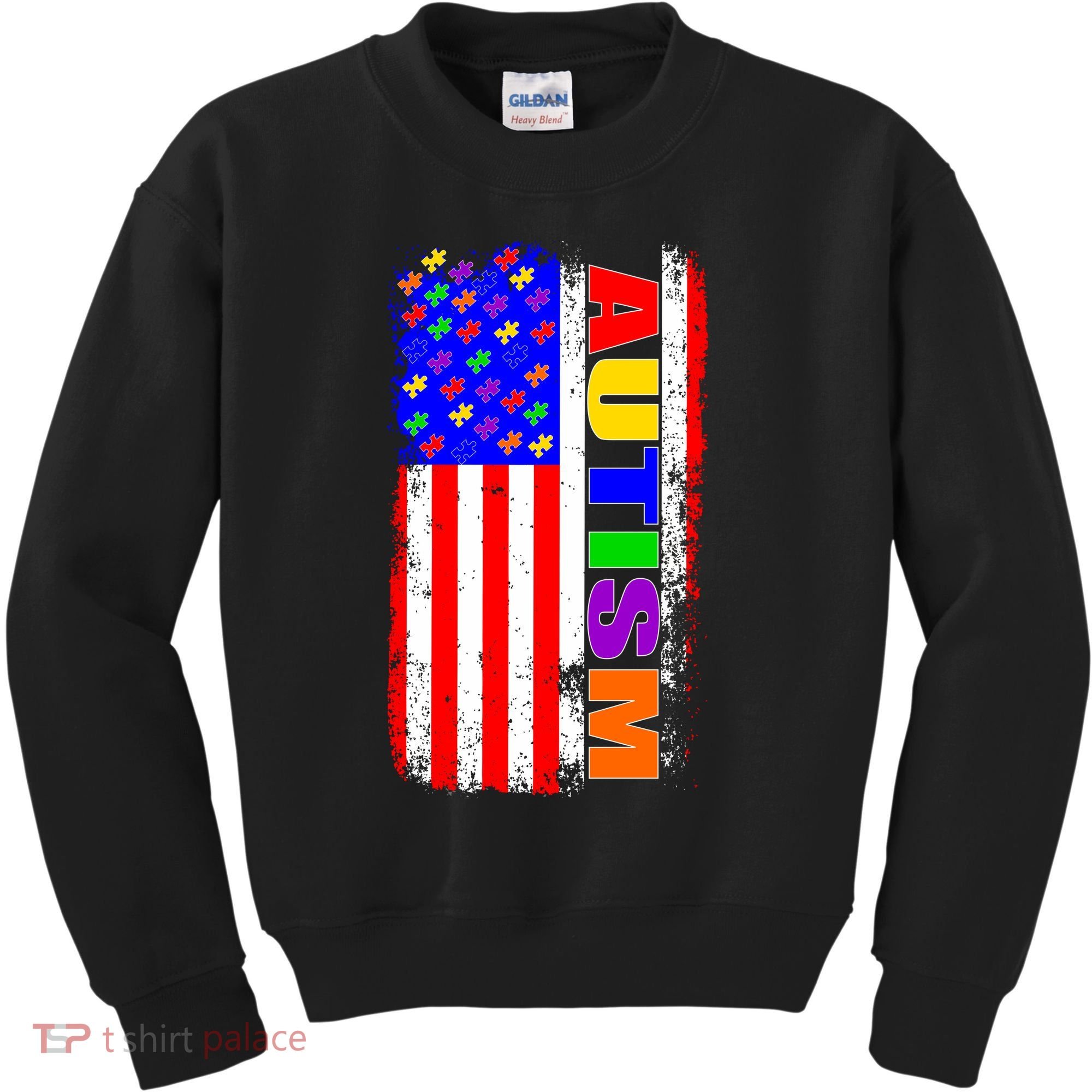 Autism Awareness USA Puzzle Rainbow Flag Kids Sweatshirt